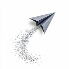 Paper Airplane with Particle Trail Isolated on White Background