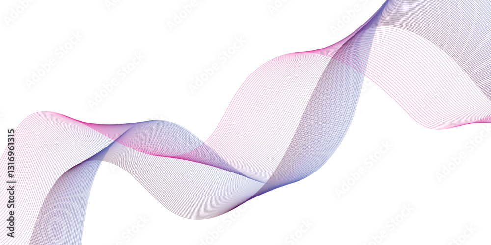 Poster Abstract frequency sound wavy, twisted curve lines with blend effect. Technology abstract wavy curve lines on transparent background.  Abstract business wave curve lines background. Vector 