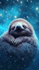 Naklejka premium A Serene Sloth in a Snowy Forest Scene
