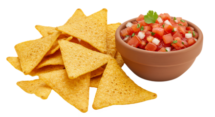 Serving of tortilla chips with fresh pico de gallo salsa