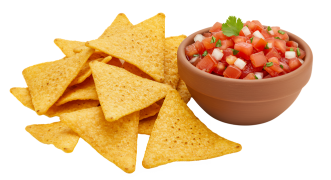 Serving of tortilla chips with fresh pico de gallo salsa