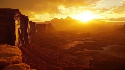 Obraz premium Vivid sunset over canyon landscape.