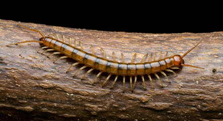 Obraz premium Centipede Crawling on a Tree Bark