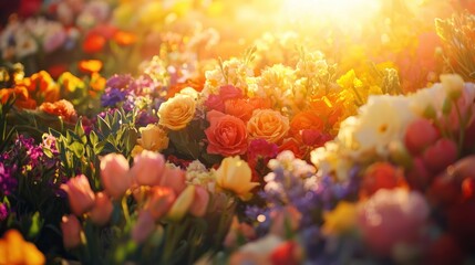 Fototapeta premium Vibrant colorful flower arrangement in sunlight.