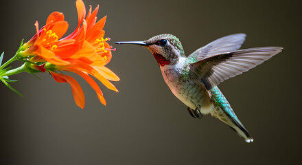 Naklejka premium Hummingbird Drinking Nectar Mid-Flight
