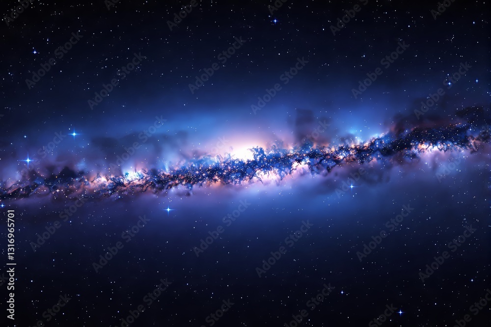 Poster cosmic galaxy with glowing stars and nebula in deep space.