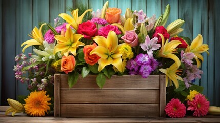 lilies spring flowers on wood