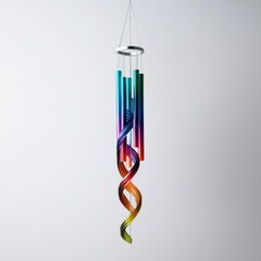 Futuristic Helix Wind Chime with Metallic and Colorful Design Isolated on White Background