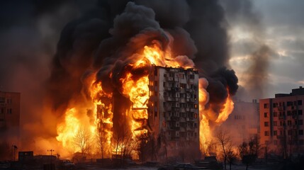 Fototapeta premium inferno building on fire