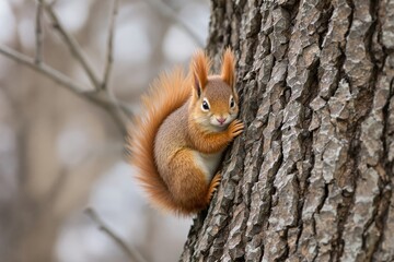 Squirrel on tree trunk.