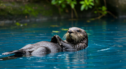 Otter Relaxing While Floating on Water