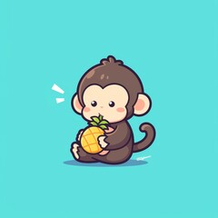 Cute Monkey Eating Pineapple