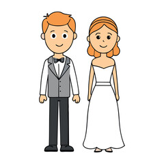 A bride and groom stand together, beaming with happiness. The bride in a beautiful gown, the groom in a sharp suit, sharing a moment of love and joy on their special day.