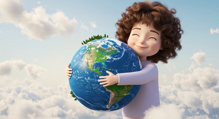 A smiling girl holding a globe, representing the world, education, and global travel