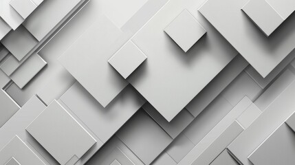 Abstract Artwork Featuring Overlapping White and Gray Squares Clean Background