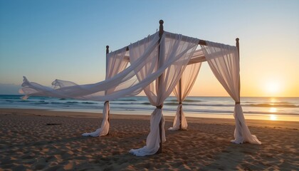 Fototapeta premium White Canopy on Beach at Sunset
