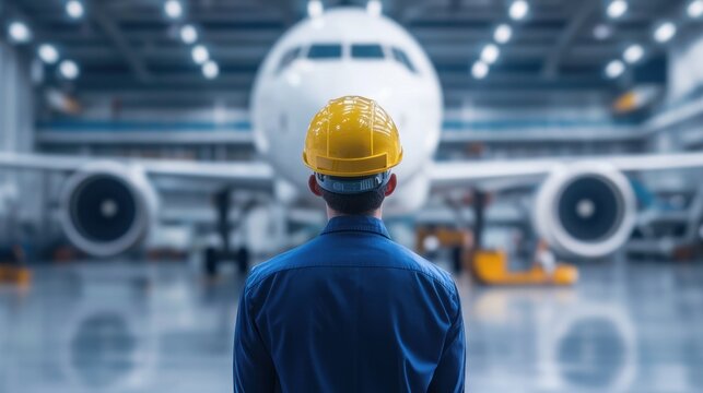 Aircraft inspection hangar facility industrial image quality control professional viewpoint safety concept