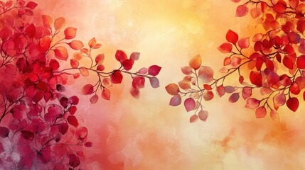 A luxurious composition of floral vines, soft watercolor gradients, luminous ruby and citrine tones, elegant airy background.