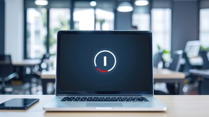 Close-up of a laptop screen showing a software update progress bar in a modern workspace, representing technology advancement and digital transformation concepts.