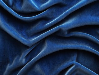Fototapeta premium Luxurious blue velvet fabric draped in elegant folds creating a rich texture and depth for design projects and visual arts