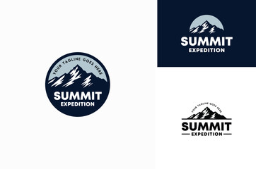 Top Peak Summit Rocky Mountain Mount Snow Silhouette for Adventure Outdoor Expedition Logo Design