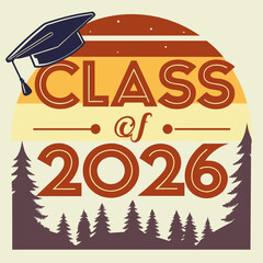 Retro Line Art Class of 2026 - Sunset Graduation Theme