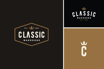 King Crown Simple Classic Minimalist Vintage Retro Label Badge logo design for premium classy man cloth apparel gentleman wardrobe logo