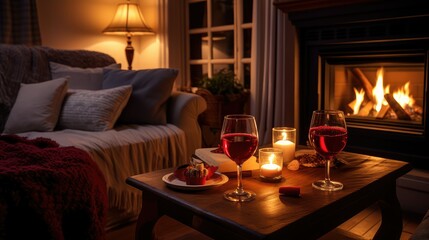 Fototapeta premium warm candles and wine