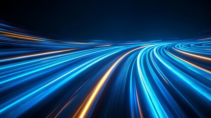 Abstract Blue Light Stripes with Motion Trails Giving a Sense of Speed against a Deep Blue Backdrop