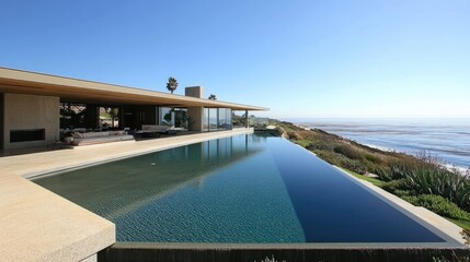 Ultra-modern oceanfront house with sleek design, infinity pool, and seamless indoor-outdoor living.