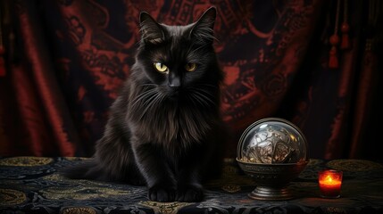 ball black cat hissing