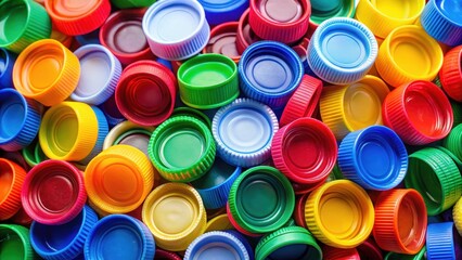 Close-up of vibrant plastic bottle caps, close-up shots, colorful caps,  close-up shots