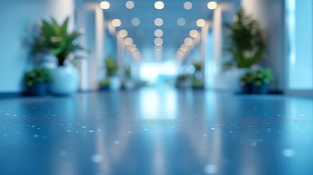 Abstract blurred background with bright bokeh light in a modern hospital interior setting