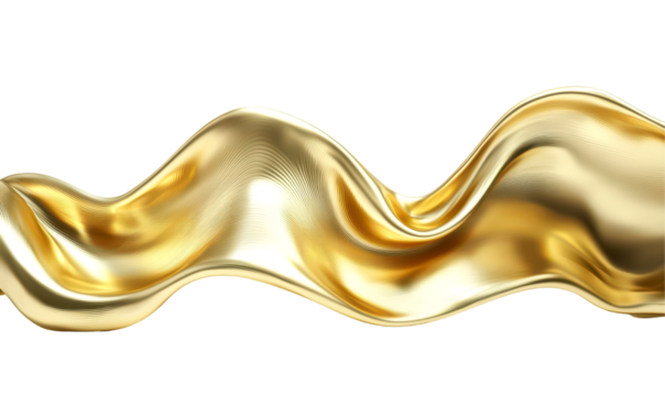 Golden Foil Wave with Embossed Texture and Shimmering Effect Isolate on Transparent Background, cutout, png