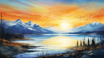 lscape blue and gold water color