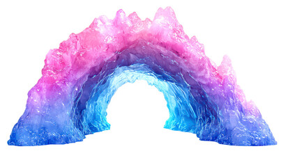 Glowing Iridescent Cave Entrance with Glossy Crystal Formations Isolate on Transparent Background, cutout, png