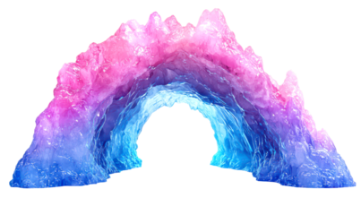 Glowing Iridescent Cave Entrance with Glossy Crystal Formations Isolate on Transparent Background, cutout, png