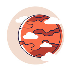 Obraz premium Stylized Red Planet with White Clouds on Light Background for Illustrations and Graphics