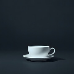 Obraz premium Elegant white teacup with saucer in side view, minimalist black background