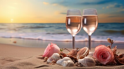 glass rose wine beach