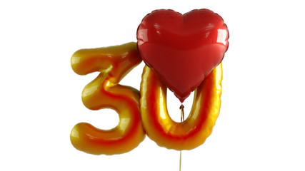 Numbers thirty hundred Balloon with red heart Isolated on transparent background