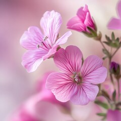 Fototapeta premium Delicate pink flowers in soft focus