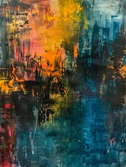 Abstract Expressionism Painting of Ganges River with Vibrant Colorful Modern Art Creative Contemporary Flowing Energetic Dynamic Stylized Nature Culture Spiritual