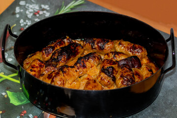 The cooked traditional dish is ready to eat. The joy of cooking delicious meals. Meal time