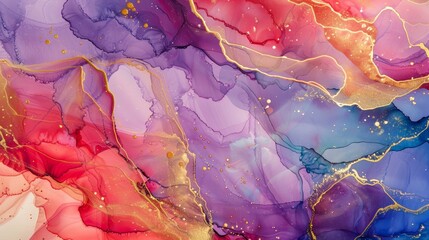 Abstract Fluid Art Painting with Alcohol Ink Liquid Clean Lines and Gold Paths on Luxury Wallpaper Background