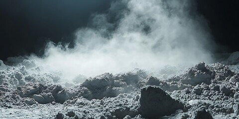 Misty lunar landscape, dark background