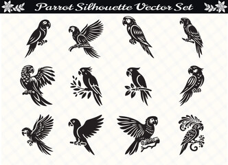 Obraz premium Black Color Parrot Silhouette Vector Illustration for Digital and Print Design