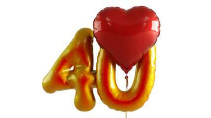 Numbers forty hundred Balloon with red heart Isolated on transparent background