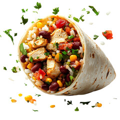 A Fresh Chicken Burrito with Beans Rice Salsa and Cheese Isolated on Transparent Background