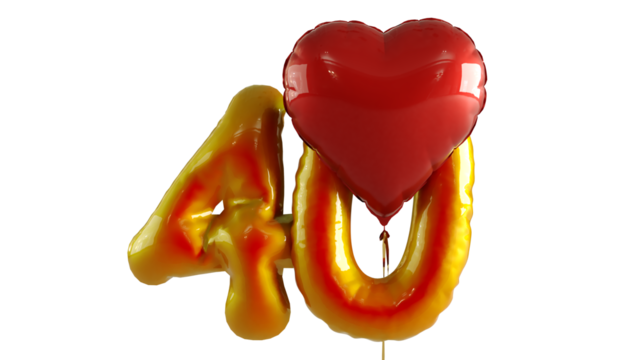 Numbers forty hundred Balloon with red heart Isolated on transparent background